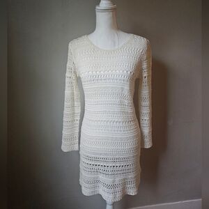 H&M Cream Crochet Knit Long-Sleeve Cover Up Dress